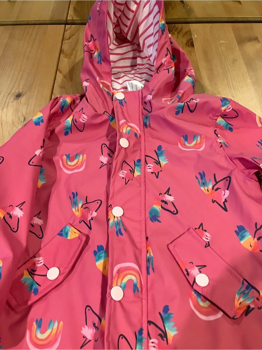 NEW Berkeley Jensen Kids Pink Unicorn & Rainbow Hooded Rain Jacket Size 4T - Picture 2 of 9